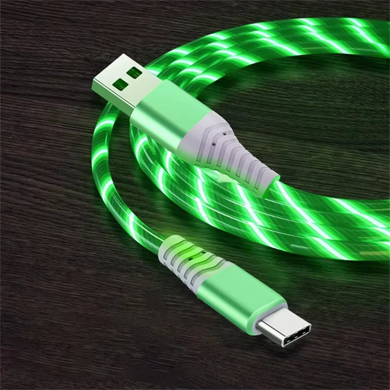 Luminous USB Type-C Fast Charging Cable with 5A Current for Samsung, Xiaomi, iPhone, and Micro Devices