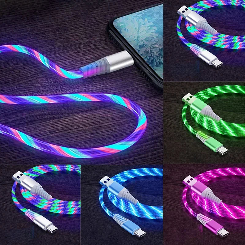 Luminous USB Type-C Fast Charging Cable with 5A Current for Samsung, Xiaomi, iPhone, and Micro Devices