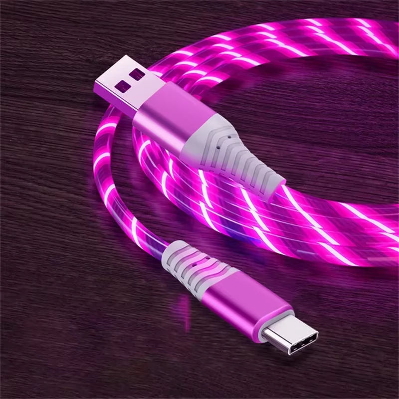 Luminous USB Type-C Fast Charging Cable with 5A Current for Samsung, Xiaomi, iPhone, and Micro Devices