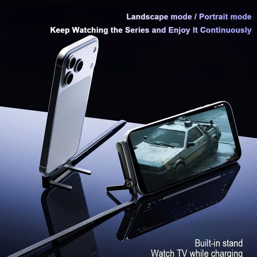 2-in-1 Charging Cable with Integrated Phone Stand and Foldable Design