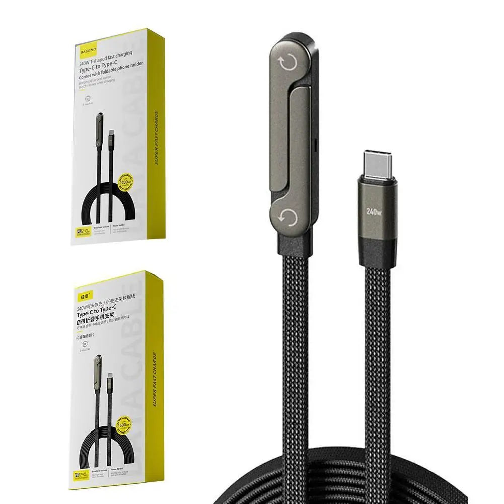 2-in-1 Charging Cable with Integrated Phone Stand and Foldable Design