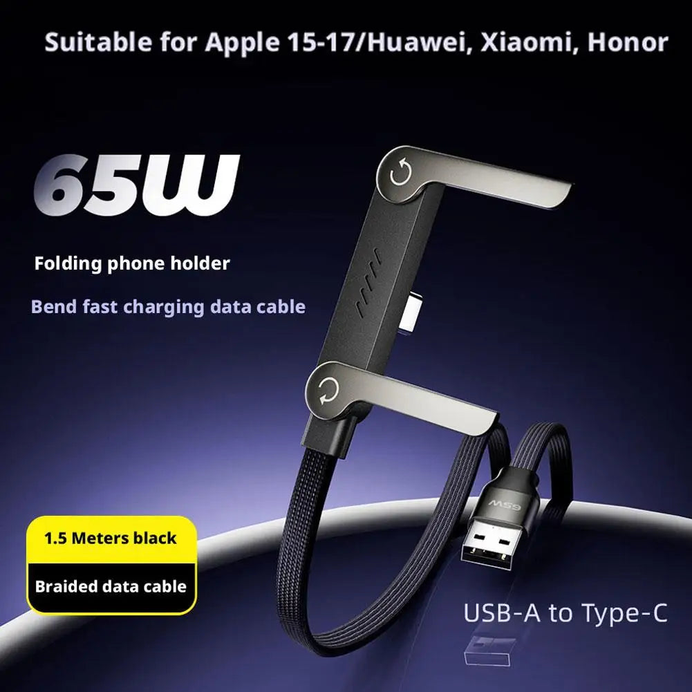 2-in-1 Charging Cable with Integrated Phone Stand and Foldable Design
