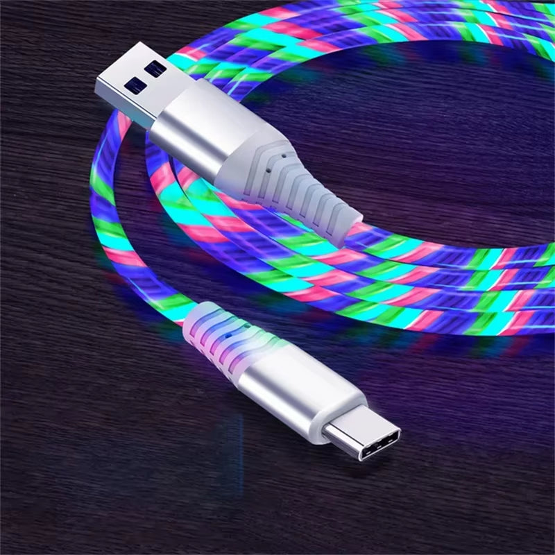 Luminous USB Type-C Fast Charging Cable with 5A Current for Samsung, Xiaomi, iPhone, and Micro Devices
