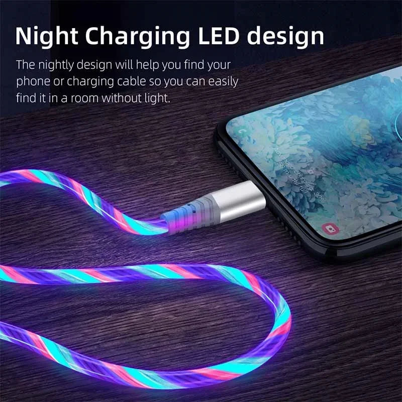 Luminous USB Type-C Fast Charging Cable with 5A Current for Samsung, Xiaomi, iPhone, and Micro Devices