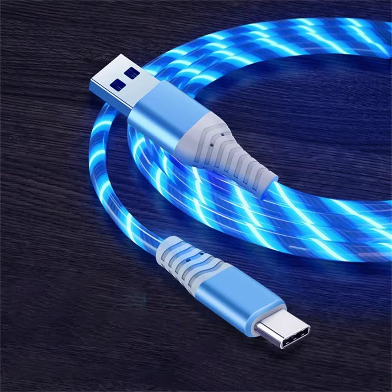Luminous USB Type-C Fast Charging Cable with 5A Current for Samsung, Xiaomi, iPhone, and Micro Devices