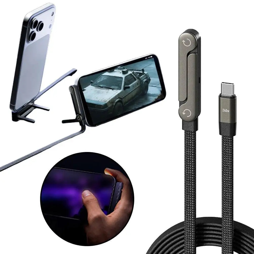 2-in-1 Charging Cable with Integrated Phone Stand and Foldable Design