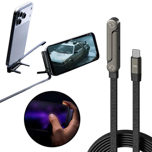 2-in-1 Charging Cable with Integrated Phone Stand and Foldable Design